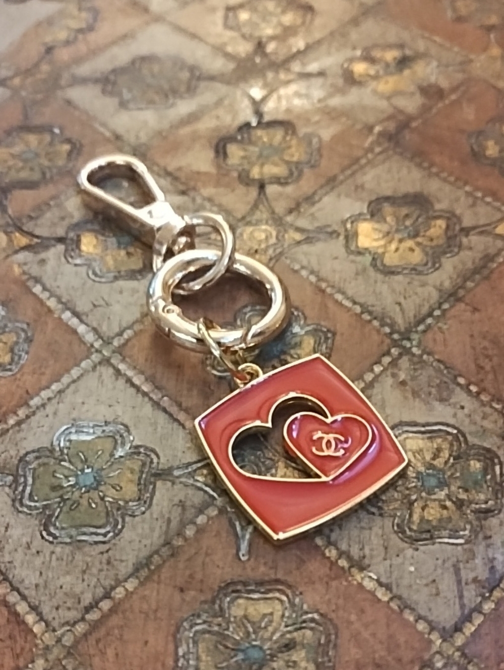 Enamel Double Heart CC Keychain  Charm